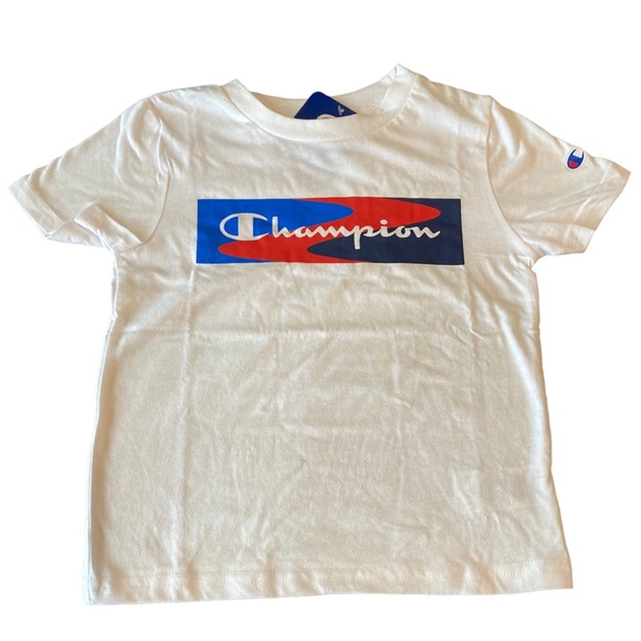 Champion Boy’s White Wavy Crewneck Tee & Navy Shorts - Picture 2 of 3